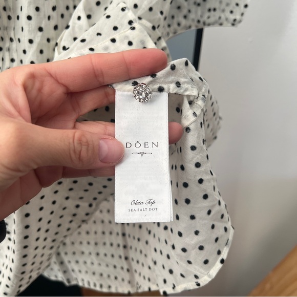 Doen Oleta Top Sea Salt Polka Dot Puff Sleeve Lace Collar Blouse Size XXL NWT - Picture 6 of 9